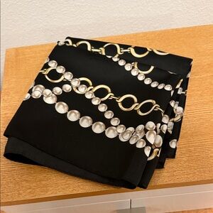 Black Scarf with Gold and Pearl Chain Design